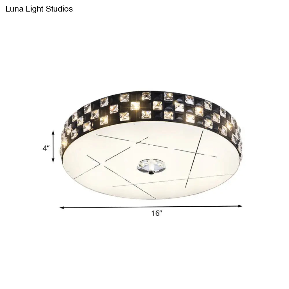 DecorBites™ DecorBites™ Black Beveled Crystal LED Drum Flushmount Ceiling Light for Guest Room