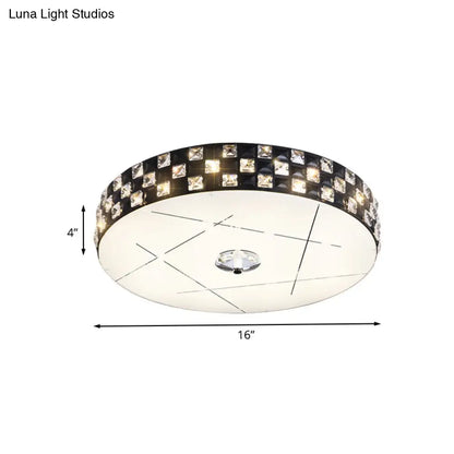 DecorBites™ DecorBites™ Black Beveled Crystal LED Drum Flushmount Ceiling Light for Guest Room