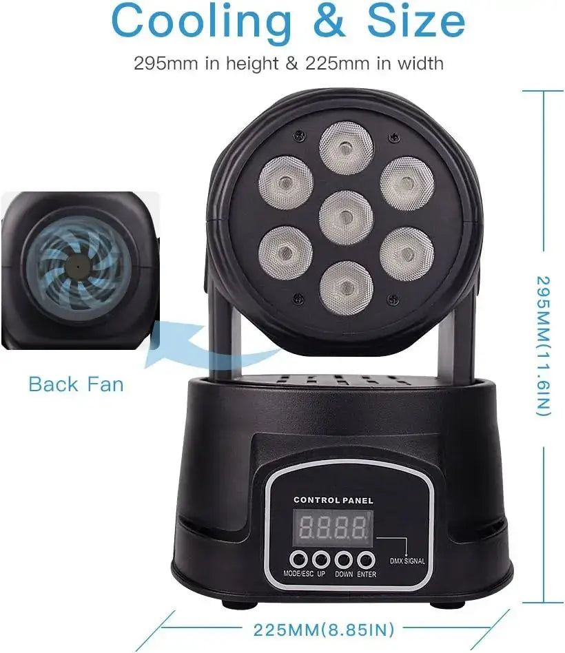 Black 7-light LED moving head spotlight with digital control panel and back fan for decorbites big dipper rgbw mini party light set