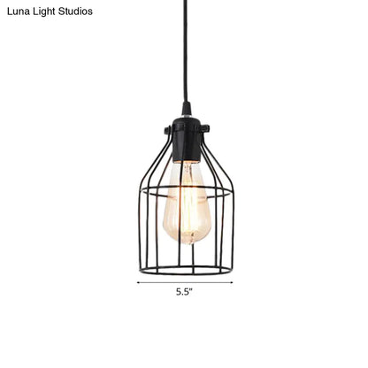 Black Birdcage Pendant Ceiling Light - Loft Style Metal Hanging Light Fixture