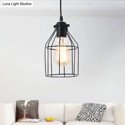 Black Birdcage Pendant Ceiling Light - Loft Style Metal Hanging Light Fixture