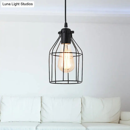 Black Birdcage Pendant Ceiling Light - Loft Style Metal Hanging Light Fixture