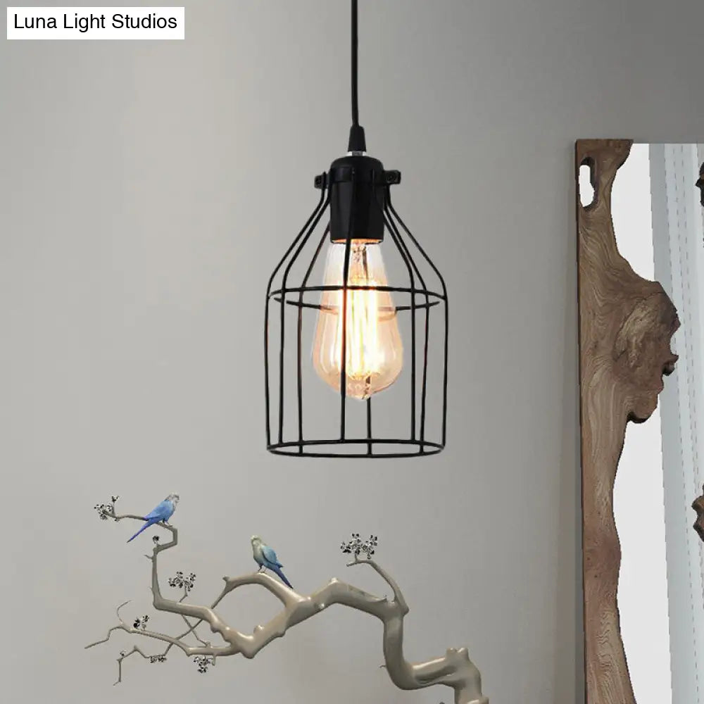 Black Birdcage Pendant Ceiling Light - Loft Style Metal Hanging Light Fixture