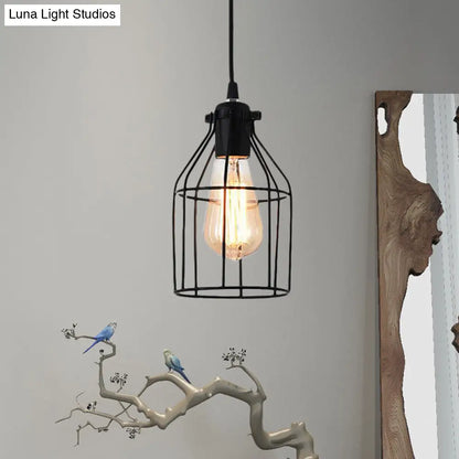 Black Birdcage Pendant Ceiling Light - Loft Style Metal Hanging Light Fixture