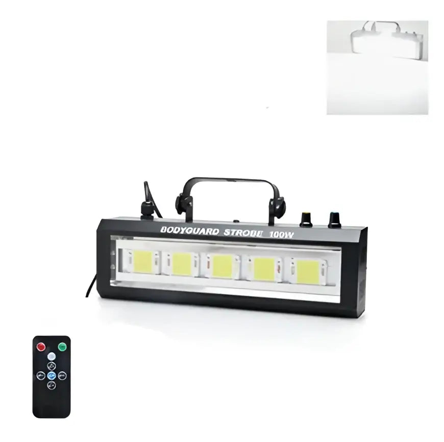 Black bodyguard 100w strobe light with six yellowish white leds, handle, and auto sound control for easy use