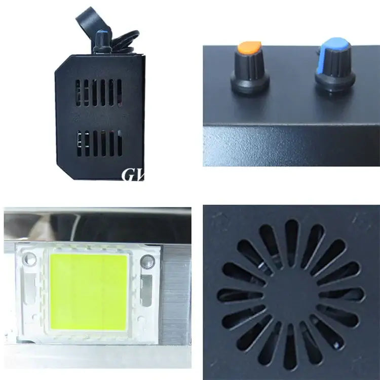Black rectangular bodyguard 100w yellowish white strobe light with ventilation slots and auto sound control knobs
