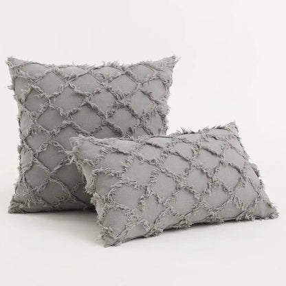Gray throw pillow cover with diamond-patterned frayed fabric for decorbites black boho lumbar bedroom decor