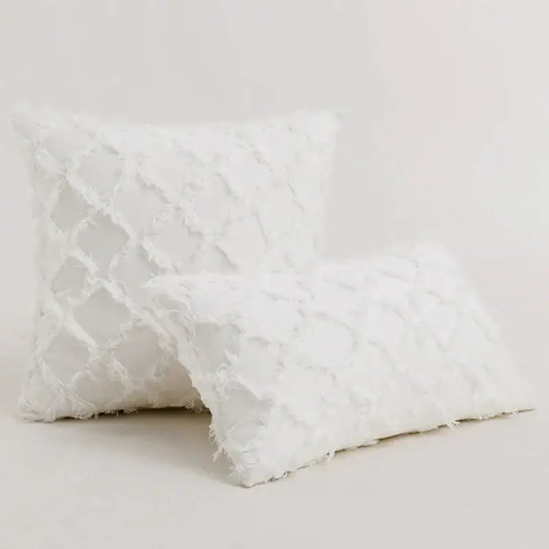 White textured throw pillow cover with diamond-patterned frayed fabric for decorbites black boho lumbar decor