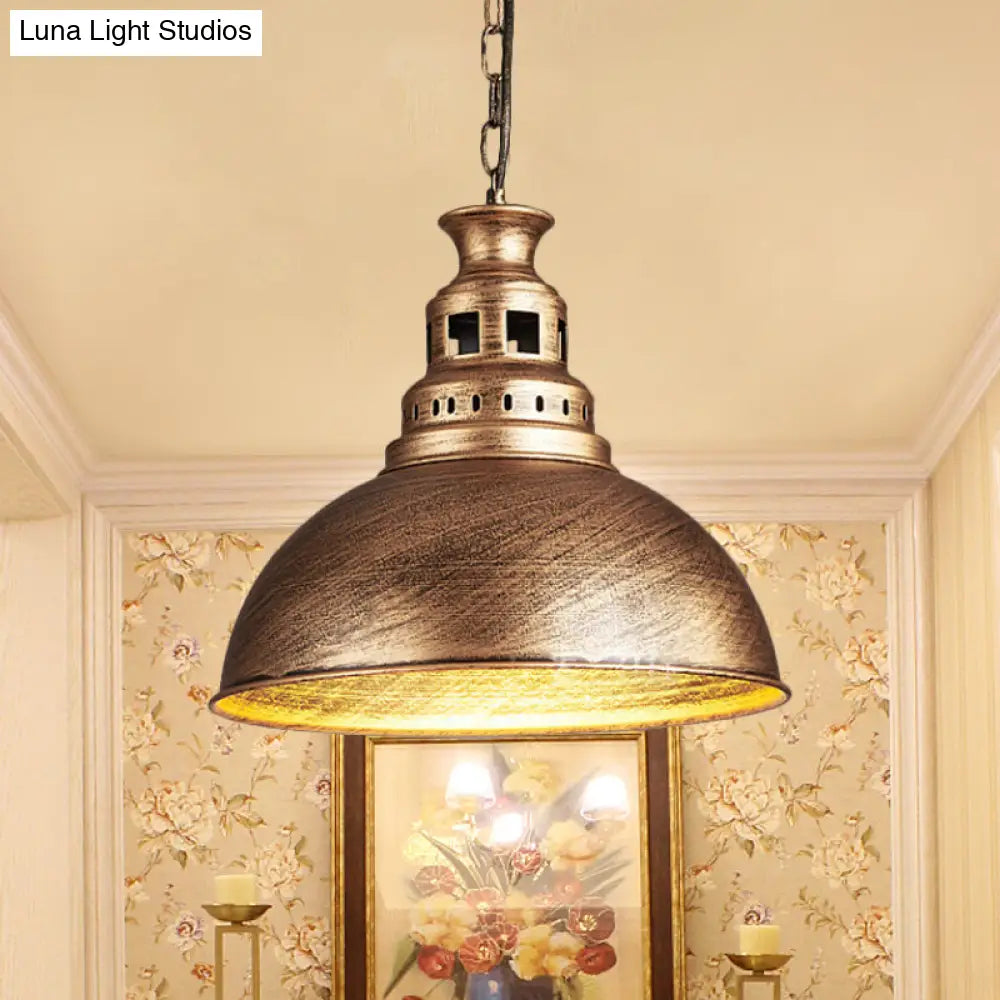 Black/Brass 1-Light Hanging Pendant for Dining Room - Loft Style Dome Shade Fixture