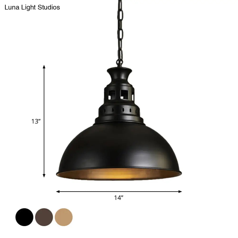 Black/Brass 1-Light Hanging Pendant for Dining Room - Loft Style Dome Shade Fixture