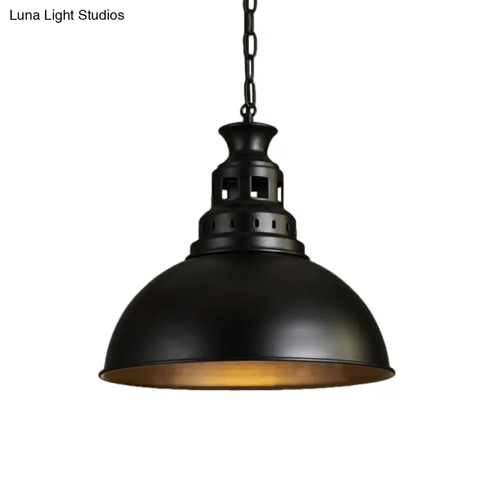 Black/Brass 1-Light Hanging Pendant for Dining Room - Loft Style Dome Shade Fixture