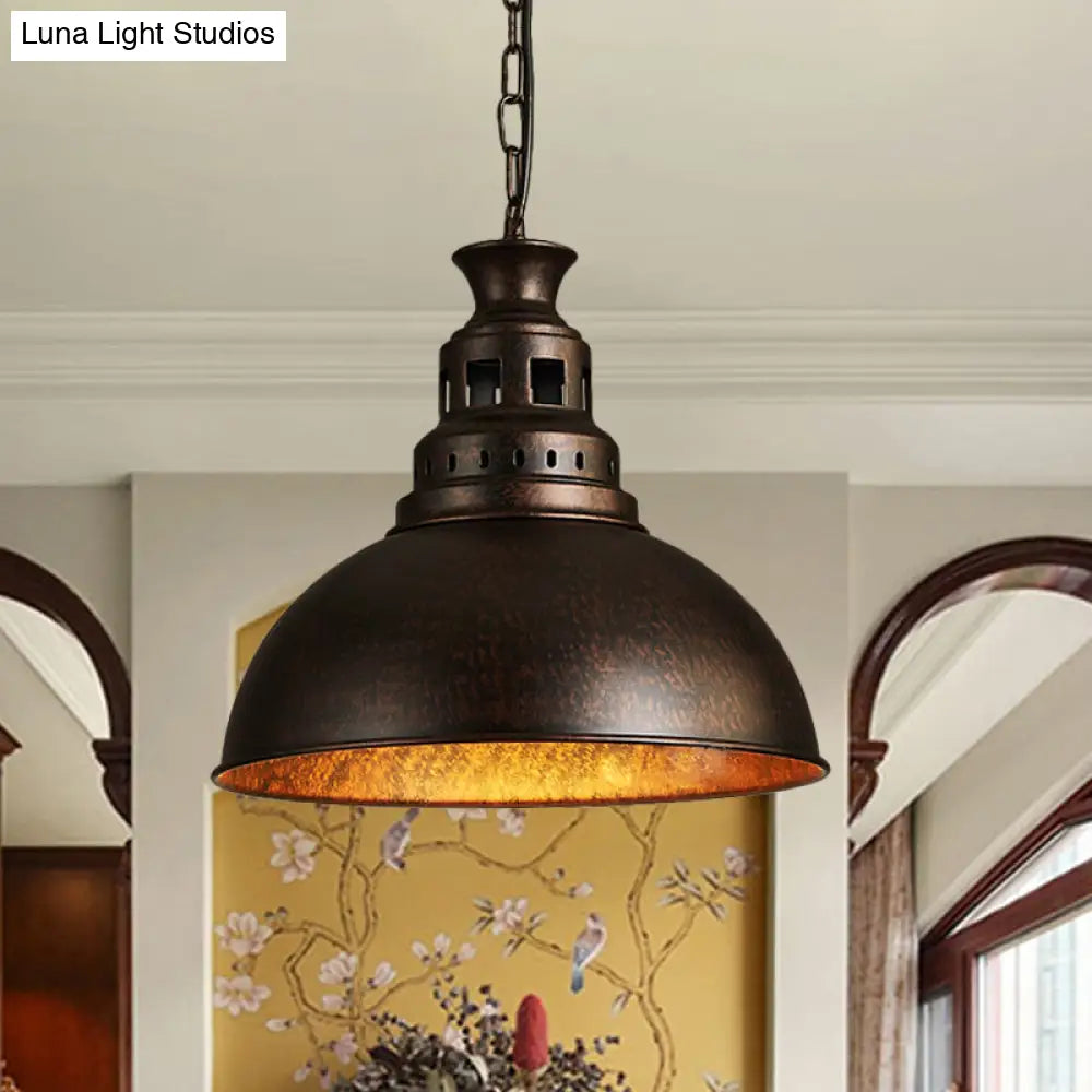 Black/Brass 1-Light Hanging Pendant for Dining Room - Loft Style Dome Shade Fixture