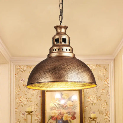 Black/Brass 1-Light Hanging Pendant for Dining Room - Loft Style Dome Shade Fixture