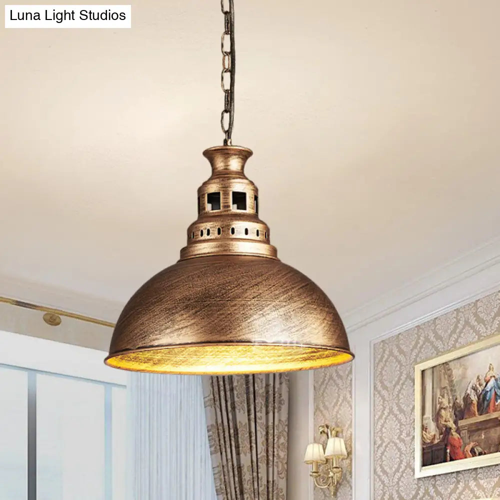 Black/Brass 1-Light Hanging Pendant for Dining Room - Loft Style Dome Shade Fixture