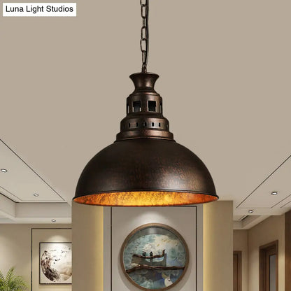 Black/Brass 1-Light Hanging Pendant for Dining Room - Loft Style Dome Shade Fixture