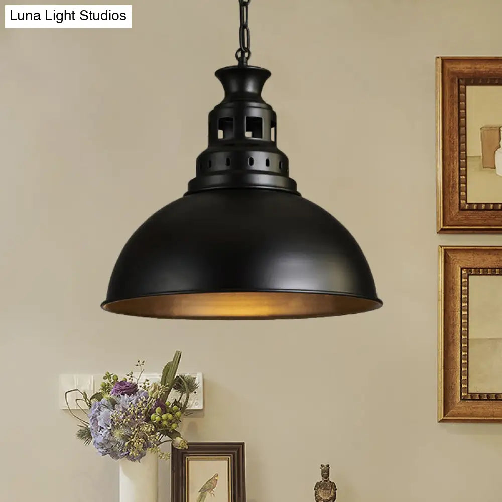 Black/Brass 1-Light Hanging Pendant for Dining Room - Loft Style Dome Shade Fixture