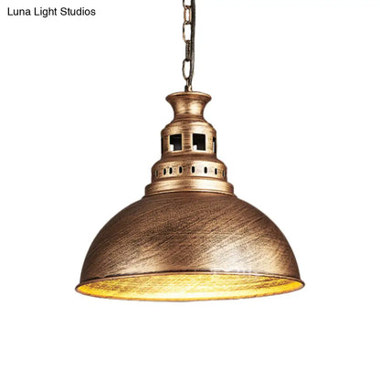 Black/Brass 1-Light Hanging Pendant for Dining Room - Loft Style Dome Shade Fixture