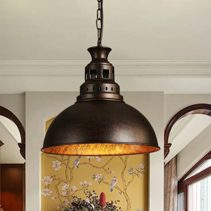 Black/Brass 1-Light Hanging Pendant for Dining Room - Loft Style Dome Shade Fixture