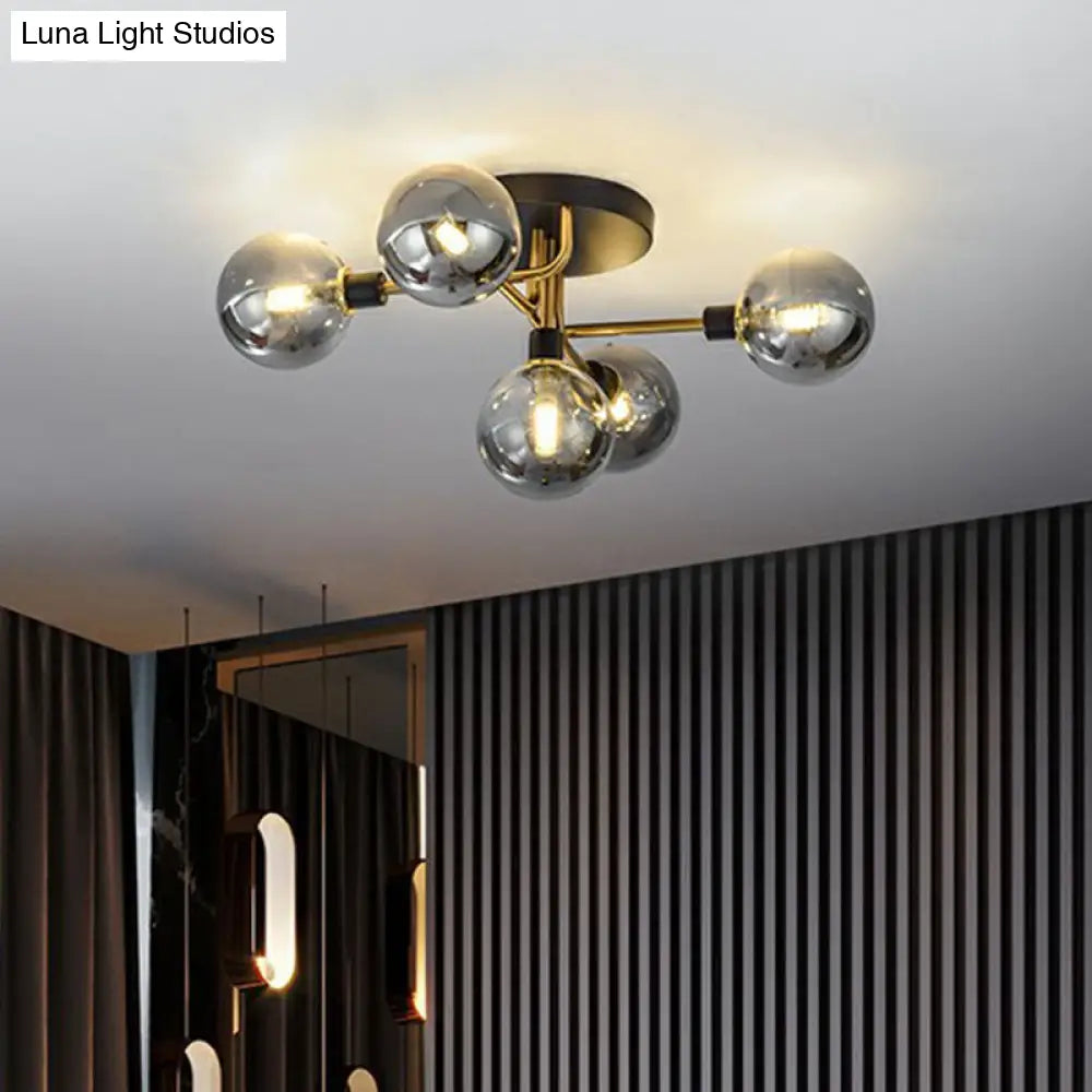 Lámpara de techo semiempotrada DecorBites™ de 5 luces, de cristal, en latón negro, diseño contemporáneo en forma de bola para dormitorio