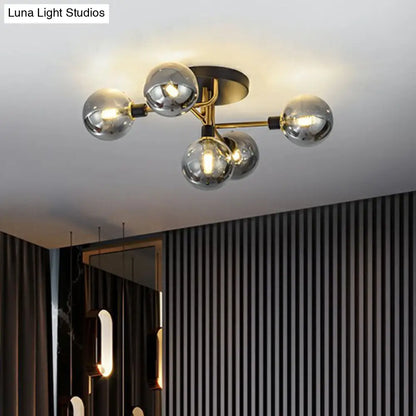 Lámpara de techo semiempotrada DecorBites™ de 5 luces, de cristal, en latón negro, diseño contemporáneo en forma de bola para dormitorio