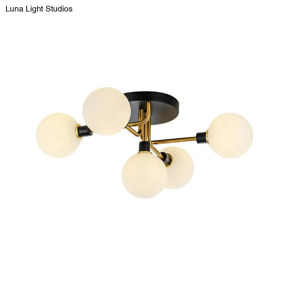 Lámpara de techo semiempotrada DecorBites™ de 5 luces, de cristal, en latón negro, diseño contemporáneo en forma de bola para dormitorio