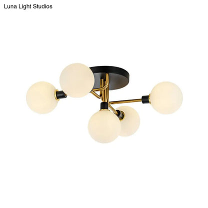 Lámpara de techo semiempotrada DecorBites™ de 5 luces, de cristal, en latón negro, diseño contemporáneo en forma de bola para dormitorio