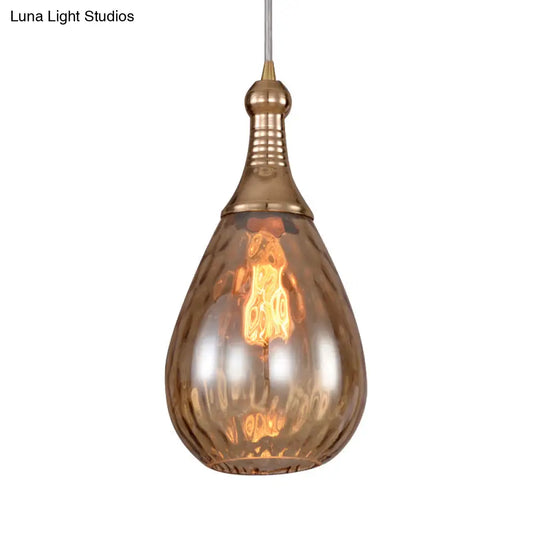 DecorBites™ Black/Brass Teardrop Ceiling Light Industrial Clear/Amber/Grey Water Glass 1-Light Bedroom Pendant Lighting Fixture