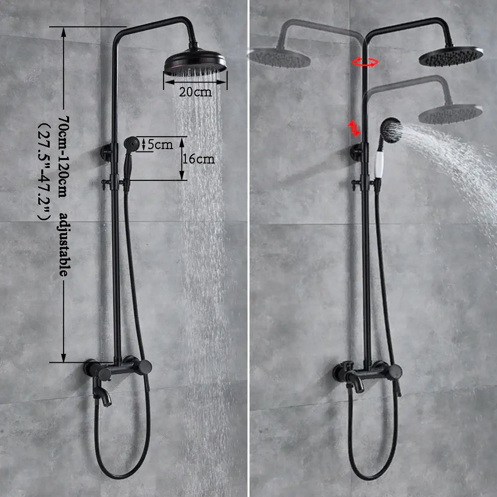 Black bronze bathroom shower set with matte finish fixed rainhead and adjustable handheld spray by decorbites black bronze