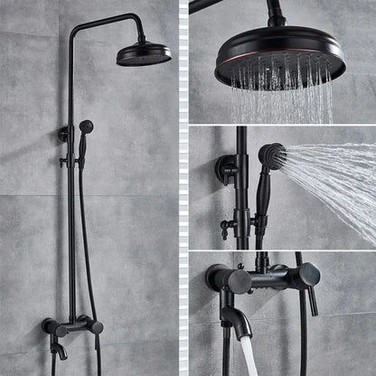 Black bronze bathroom shower set with matte finish handheld spray nozzle tall overhead rainhead decorbites black bronze