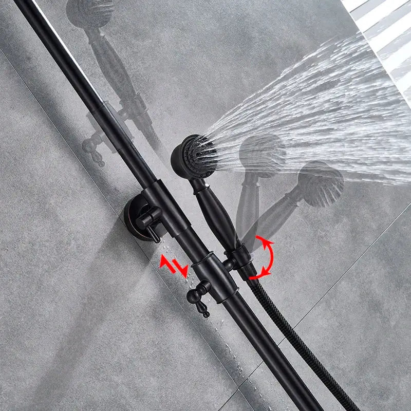 Black matte-finished shower set with handheld spray and adjustable hose from decorbites black bronze bathroom collection