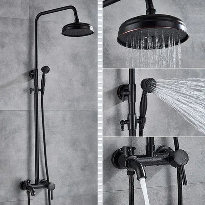 Black matte finished shower set with fixed rainhead handheld spray and wall control valve for black bronze bathroom decorbites
