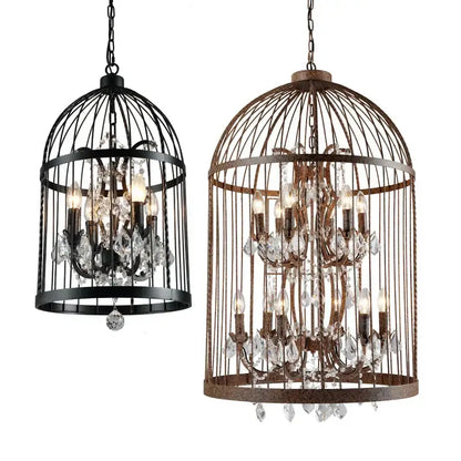 Black and bronze iron birdcage crystal chandeliers with candle bulbs and crystal droplets for dining room decorbites iron birdcage