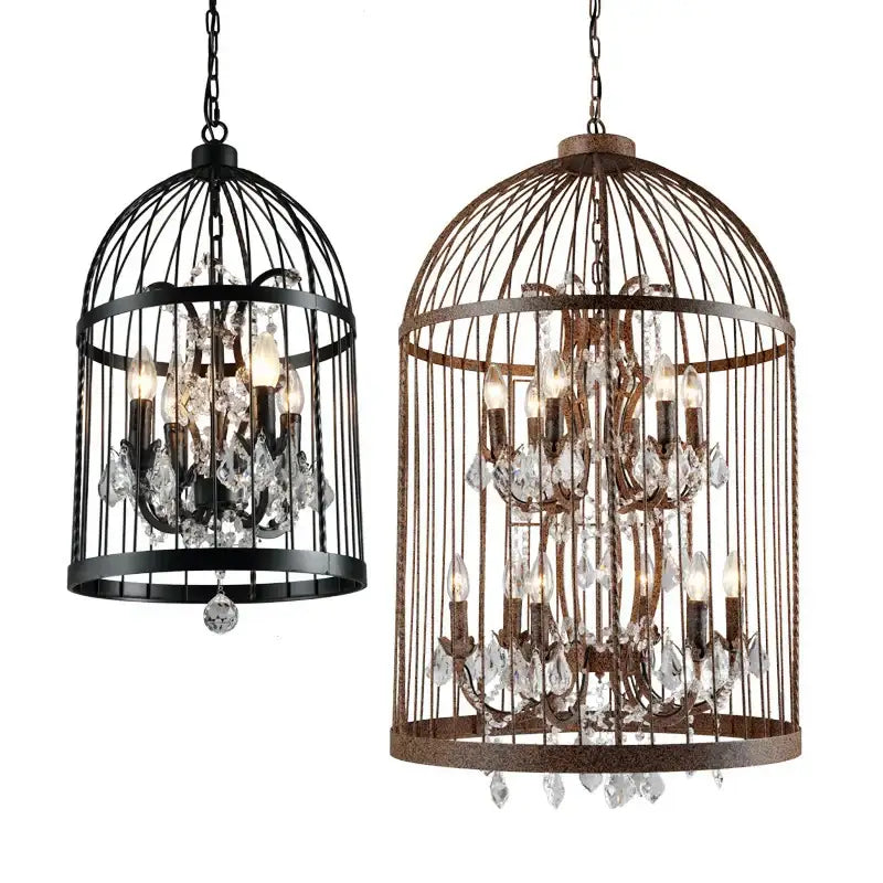 Black and bronze iron birdcage crystal chandeliers with candle bulbs and crystal droplets for dining room decorbites iron birdcage