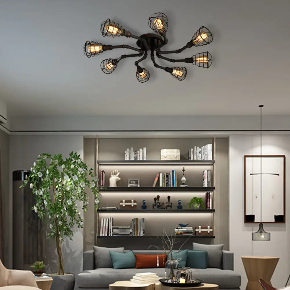 DecorBites™ DecorBites™ Luminaria semiempotrada de tubo trenzado de metal negro/bronce para restaurante - 4/6/8 bombillas