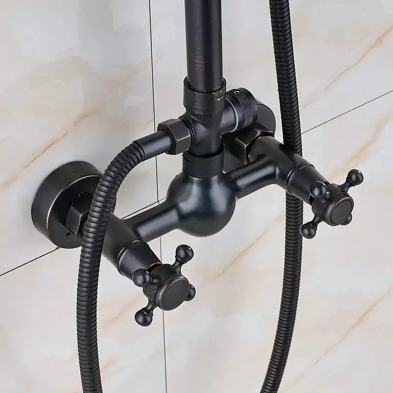 Black bronze rainfall shower mixer tap with black matte brass shower mixer and cross handle shower faucet with hoses