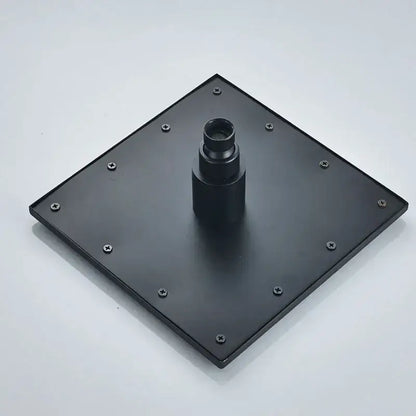 Black bronze square rainfall shower faucet wall mount with central cylindrical fixture secured by eight screws decorbites black bronze