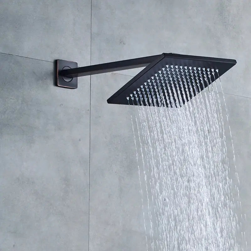 Black bronze square rainfall shower faucet set with black matte finish and modern wall mount by decorbites