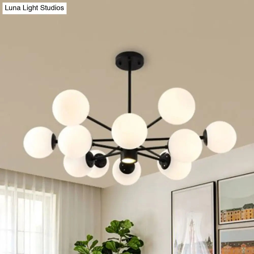 Black Bubbles Chandelier Lighting with Nordic Frosted White Glass - Perfect for Dining Room