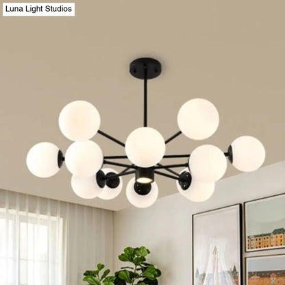 Black Bubbles Chandelier Lighting with Nordic Frosted White Glass - Perfect for Dining Room