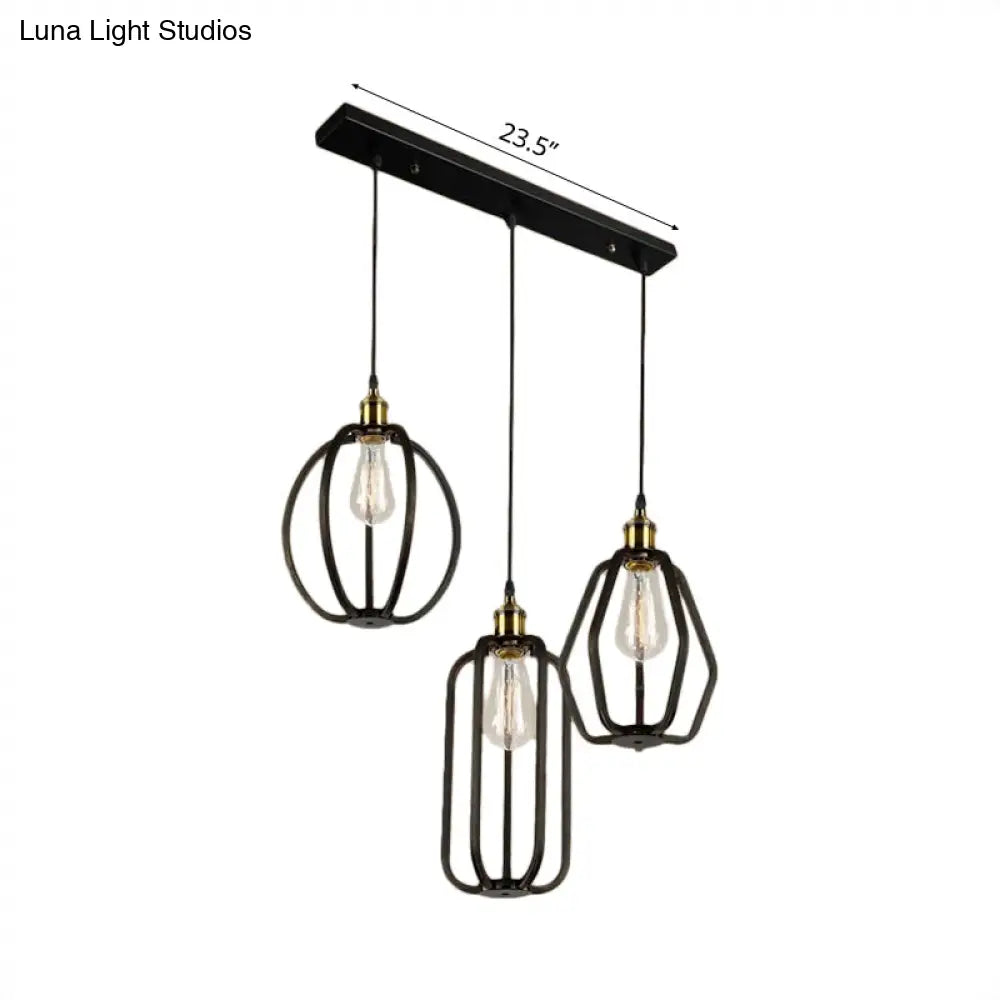 Black Cage Iron Pendant Lighting with Adjustable Cord for Living Room Ceiling