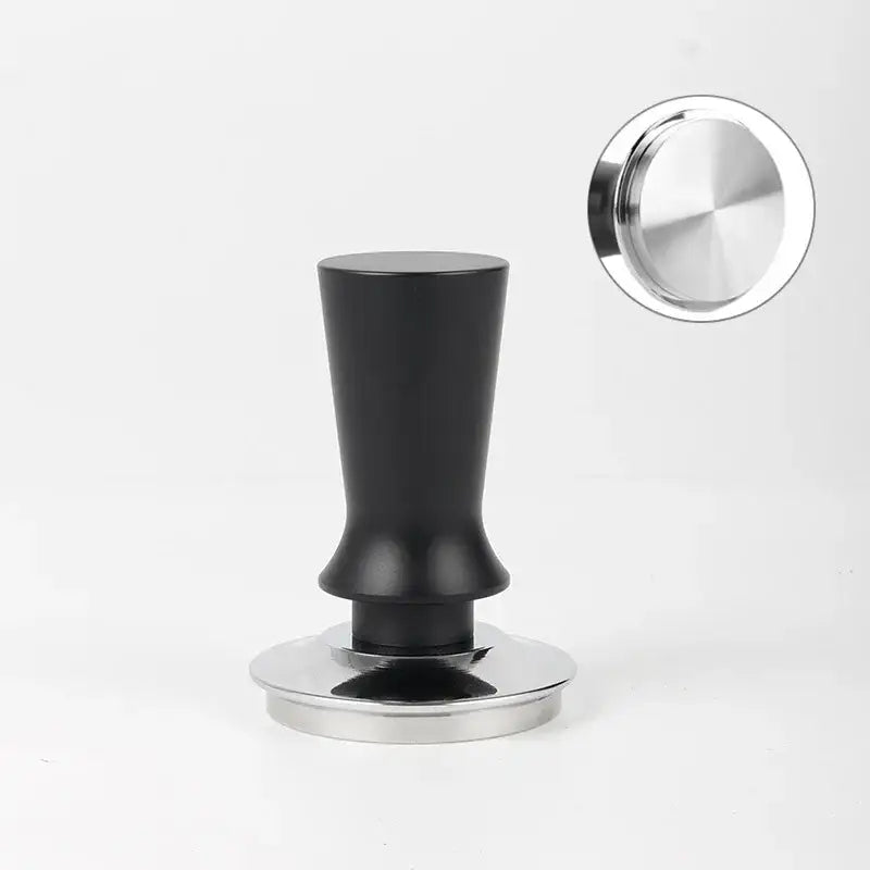Black calibrated stainless steel espresso tamper set with matte black handle and polished base by decorbites espresso tamper