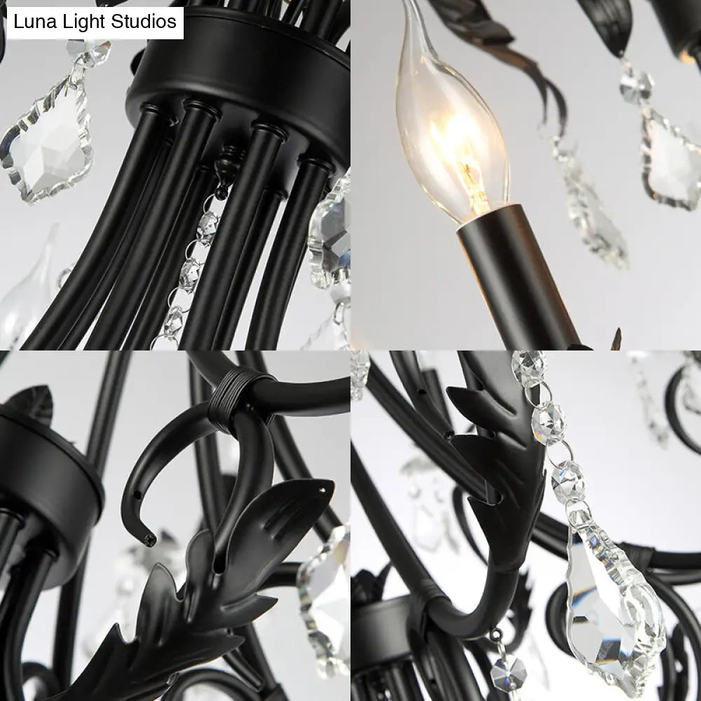 Lámpara de techo colgante tradicional con candelabros negros y gotas de cristal (6/8 luces)