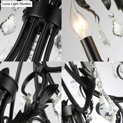 Lámpara de techo colgante tradicional con candelabros negros y gotas de cristal (6/8 luces)