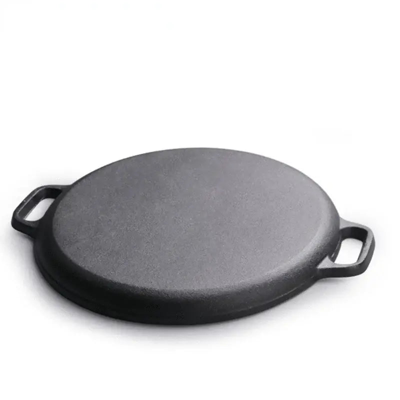Black cast iron skillet pan with two sturdy handles ideal for cooking by Decorbites cast iron cookware