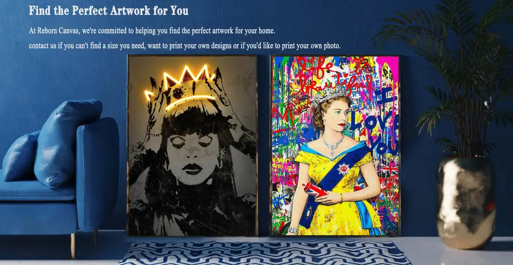 Vibrant black cat starry night wall art canvas print featuring queen elizabeth ii in yellow gown with blue sash