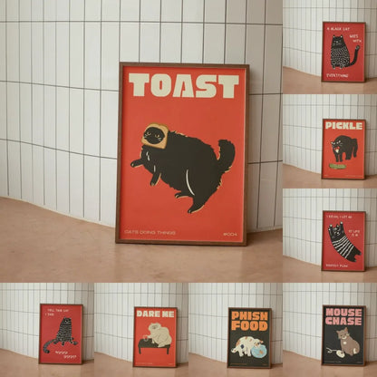 Black Cat Funny Animal Wall Art Canvas - Posters