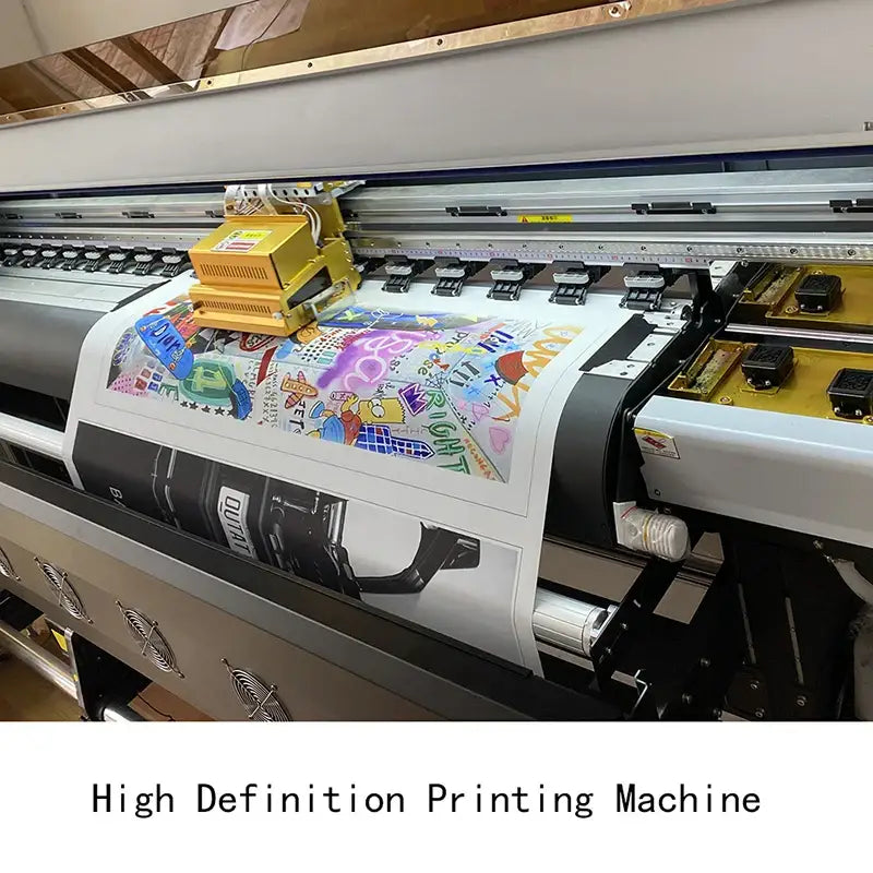 A high-definition printing machine producing colorful decorbites™ black cat reading music poster for home decor