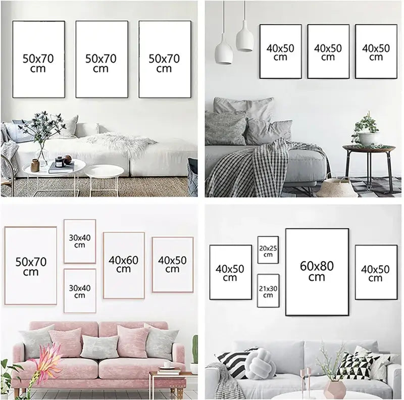 Set of minimalist white-framed art prints featuring black cat reading design for modern home decor by decorbites