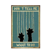 Teal vintage-style decorbites black cat reading music poster with black silhouette figures and distressed gold frame