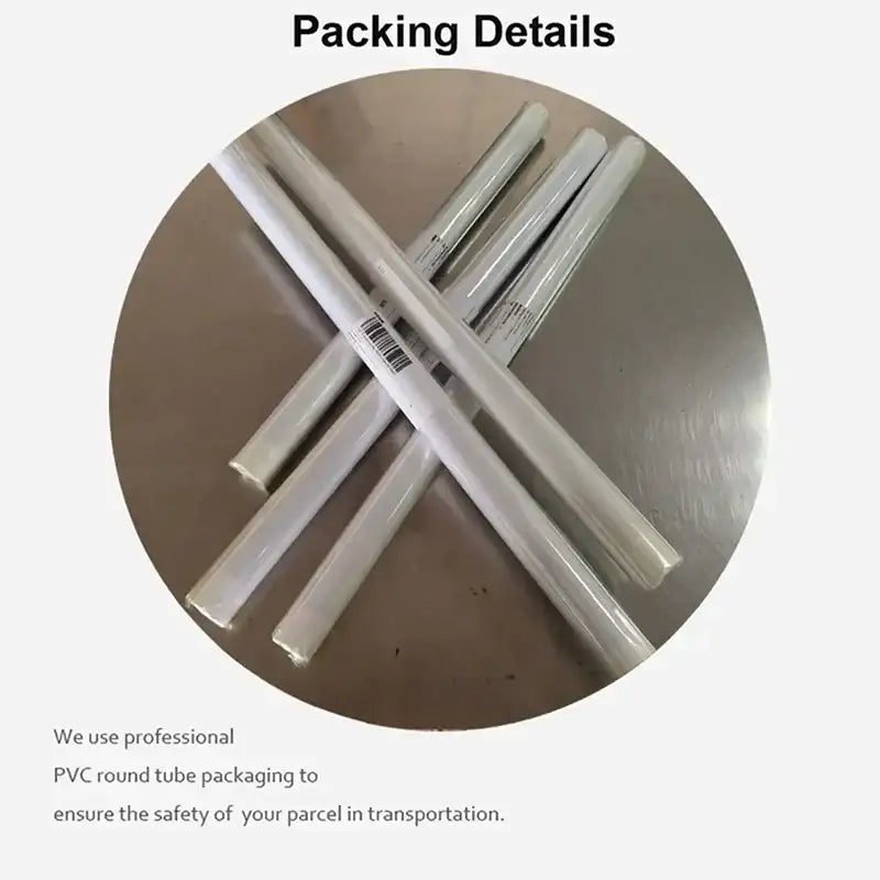White pvc round tubes wrapped in clear plastic for protection with DecorBites™ black cat reading music poster packaging